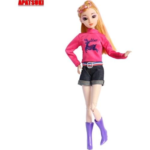 PINK Elk Print Shirt Top Hoodies + Short Jeans Pants Clothes for Barbie Outfit Doll Clothes for 1/6 BJD Doll Accessories Kid Toy