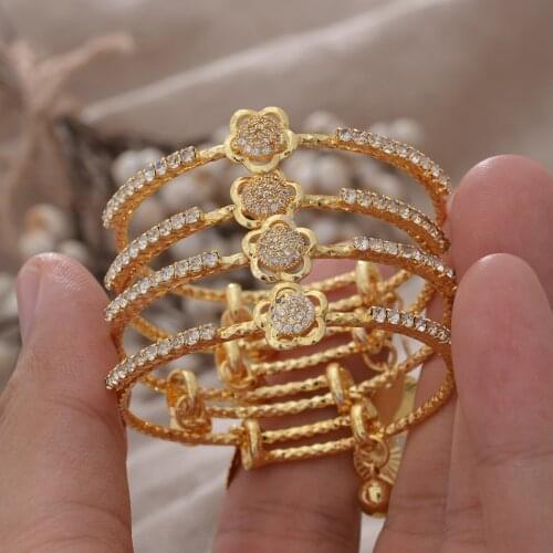 Plum Bossom France Small Child Gold Color Bangles For Girls Child Kids Bracelet Baby Wear Bracelets Gift Blessing