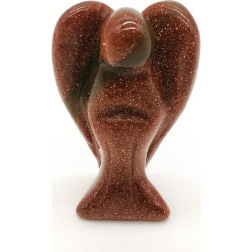 1Pcs 1.5" /2"Gold Sand Angel Statue Natural Gemstone Healing Crystal Animals Figurines