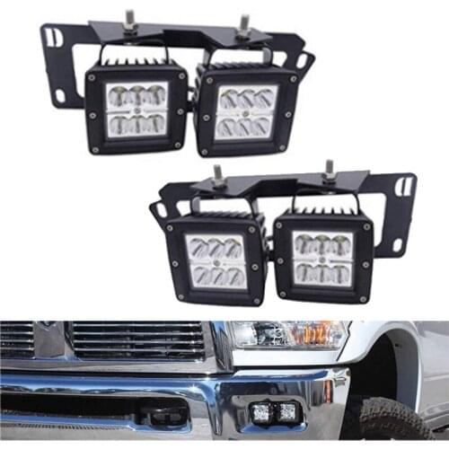 4pcs 18w LED Pods Work Light w/ Lower Bumper Mounting Bracket For 2009-15 Dodge RAM 1500 2500 3500 bumper fog lamp bracket