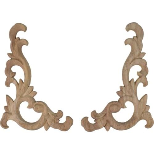 Vintage Unpainted Wood Carved Decal Corner Applique Frame for Home Wall Cabinet Door Decorative Wooden Miniature Craft