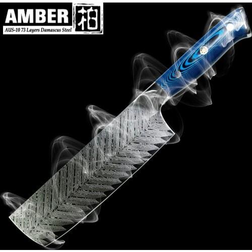 Amber Sharp Nakiri Knife AUS-10 73 Layers Damascus Steel Kitchen Knife Envrioment Pakka Bella Wood Handle Jananese Knife