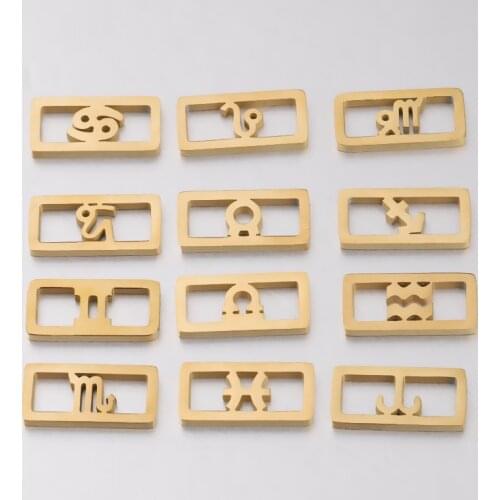 15x7mm Twelve Constellations Charms Mirror Polished Stainless Steel Rectangle Connector Jewelry Making Necklace Bracelet Finding