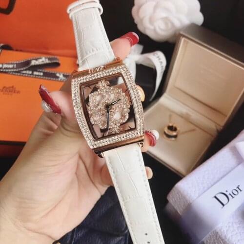 GOOD LUCK Rotating Poker Spinning Watches Women Tonneau Crystals Watch Waterproof Leather Strap Wrist watch Transparent Montre