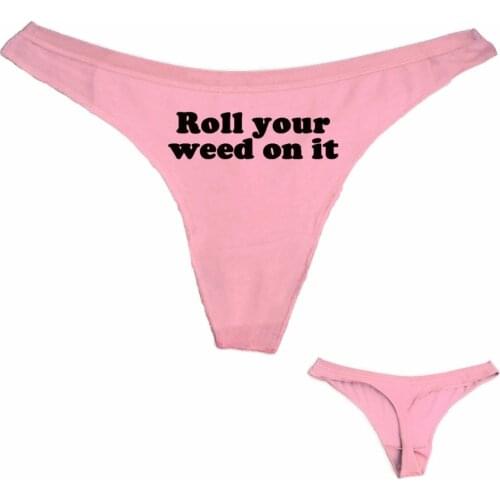 Women Sexy Thong Underwear Roll Your Weed On It Print Cotton Women Panties G String sexy T pants Low Waist Free Shipping