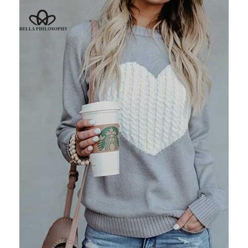 Bella Philosophy Winter Sweater Female Sweater Jumper Women Out Knitted Sweater Reversible Hollow Heart Pullovers Pattern