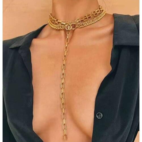 Exknl Vintage Long Chains Necklace 2021 Geometric Multilayered Gold Color Boho Tassel Pendant Necklaces for Women Punk Jewelry