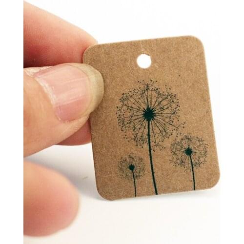 1000pcs/lot 2.6x3.3cm Dandelion Print Brown Paper Hang Tag Cute Jewelry Clothing Price Tag Rectangle Label Jewelry Cards