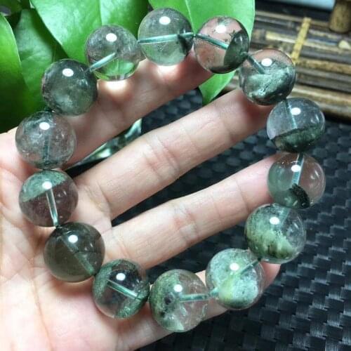16mm Natural Clear Quartz Green Phantom Crystal Gemstone Round Beads Bracelet