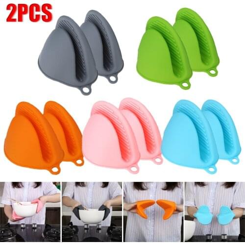 2pcs Silicone Anti-scalding Oven Gloves Mitts Potholder Kitchen BBQ Gloves Tray Pot Dish Bowl Holder Clip Baking Oven Mitt
