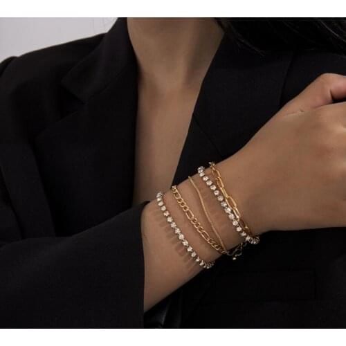 5pcs/set Exquisite Design Link Chain/Snake Chain/Rhinestone Chain Lady`s Fashionable Chain Bracelet Accessory