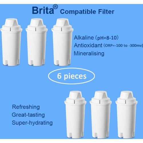6 pieces of Replacement Filter Water Cartridges for antioxidant alkaline water pitcher filters compatible with Brita water filte