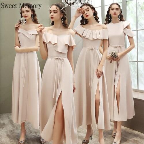 A4108 4 Styles Beautiful Girl Pink Champagne Bridesmaid Dresses Sweet Memory 2021 Women Wedding Guest Dress Sexy Prom Party Gown