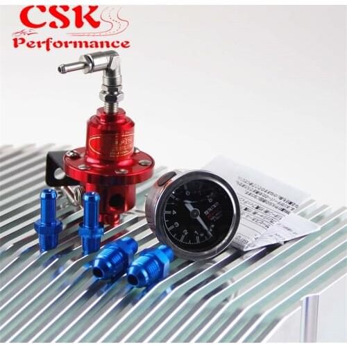 Aluminum 140 PSI Adjustable 1:1 Fuel Pressure Regulator+kPa Oil Gauge Kit Black / Blue / Red