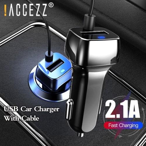 !ACCEZZ Portable USB Car Charger Adapter For iPhone 12 Pro 11 XS Max 8 Lighting Micro USB Type C Cable For Samsung Android Phone