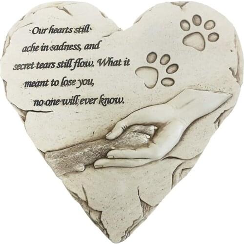 White Dog Memorial Stone Hand-Printed Heart-Shaped Personalized Loss of Pet Gifts Dog with Sympathy Poem and Paw in Hand Design