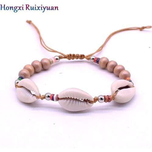 Shell bracelet natural wood handmade beaded bracelets for women bohemian style beach shell friendship bracelet ladies jewelry