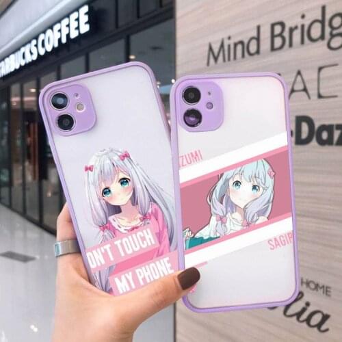 Anime eromangasensei cute girl Phone Case For iPhone 12 11 Mini Pro XR XS Max 7 8 Plus X Matte transparent Purple Cover