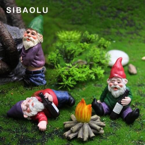 4pcs Resin Elves Elf Dwarf Drunk Gnomes Bonfire Figurine Model Home Decor Miniature Fairy Garden Decoration Accessories Statue