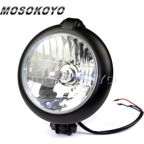 5.75" Black Motorcycle H4 12V 60/55W Headlight 10mm Thread HI/LO Beam Front Lamp for Harley Cafe Racer Bobber Chopper XS650