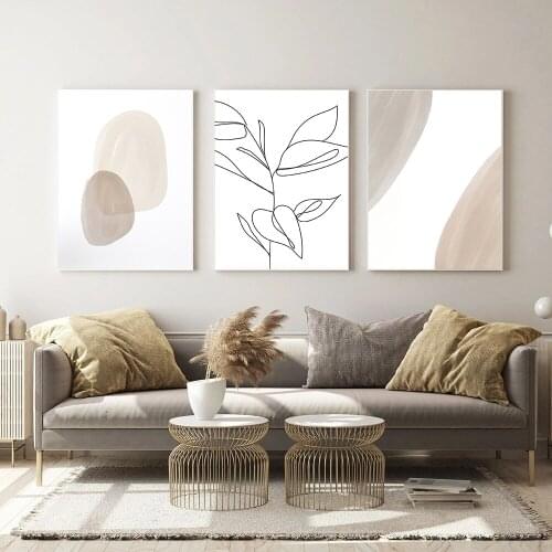 Earth Tone Canvas Painting Watercolor Abstract Shapes and Leaf Branch Poster Wall Pictures Boho Wall Art Print Living Room Decor