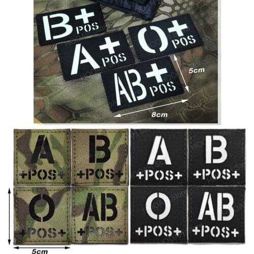Blood Type Infrared in the Dark Patch A+ B+ O+ AB+ POS Positive IR Patch Reversed CP Military Patch Badge with Hook Loop