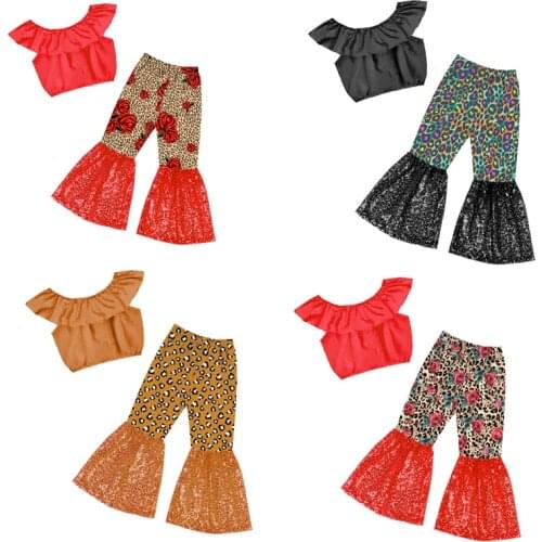 2pcs/set Floral Girls Clothing Sets Solid Color Sleeveless Top and Leopard Rose Shorts Childrens Clothing Gifts For Kids
