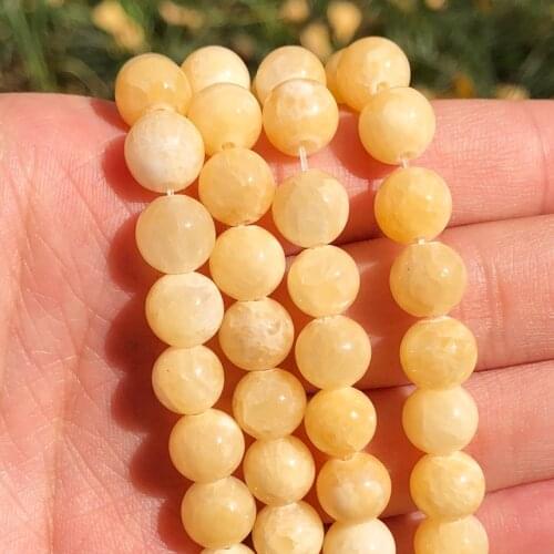 Natural Light Yellow Jades Chalcedony Stone Round Loose Beads For Jewelry Making 15"Strand 6 8 10 12mm DIY Bracelet Necklace