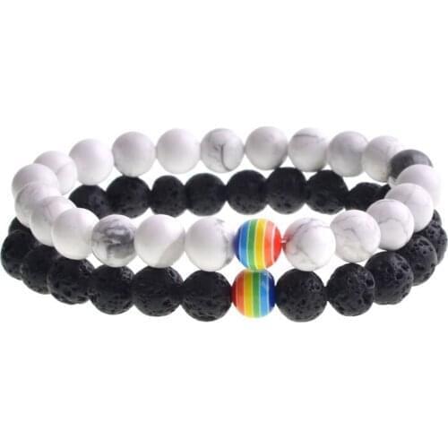 Lave Stone Howlite Natural 7 Charka Resin Beads Striped Ball Bracelet Jewelry s Chram For Women Men