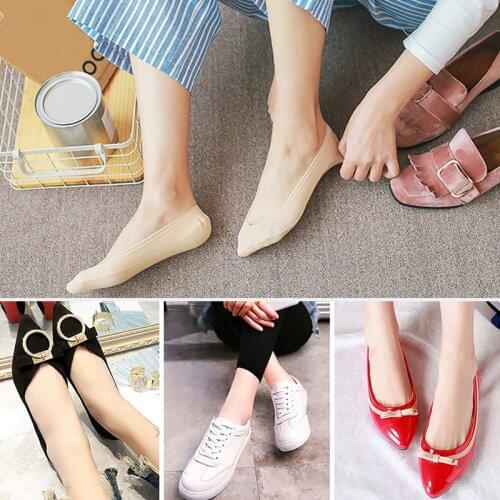 Summer Ice Silk Boat Socks Silicone Anti-Skid Boat Socks Womens Shallow Mouth Socks Ultra-Thin No Trace Invisible Sock Slippers