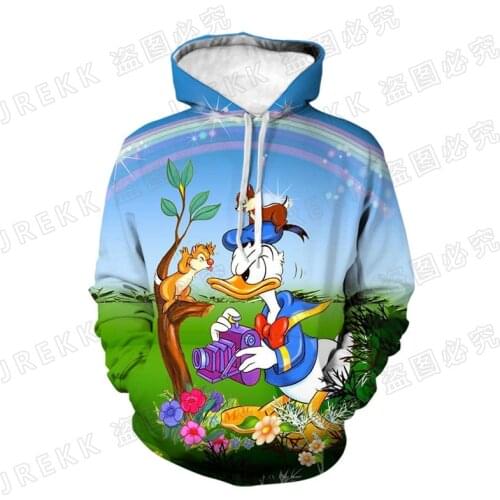 Disney Anime Cool Men Women Children Fashion Donald Duck Hoodies 3D Printed Sweatshirts Pullover Boy Girl Kids Streetwear Coat