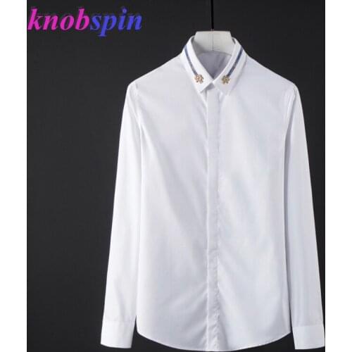 Brand Dress Shirt men 2019 New long sleeve Slim Casual shirts Solid color 80% Cotton Business male Camisas Plus size Chemise