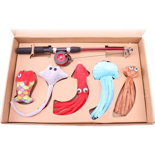 New Creative Cat Teasing Toy Set Extendable Cat Fishing Rod Toys Funny Plush Kitten Chew Cleaning Teeth Toy Pet Cats Accessories