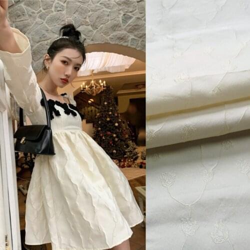 Pure Color Dark Pattern Jacquard Fabric Polyester Fiber Uncle Soft Bubble Skirt Brocade Clothing Dress Fabrics Handmade Diy