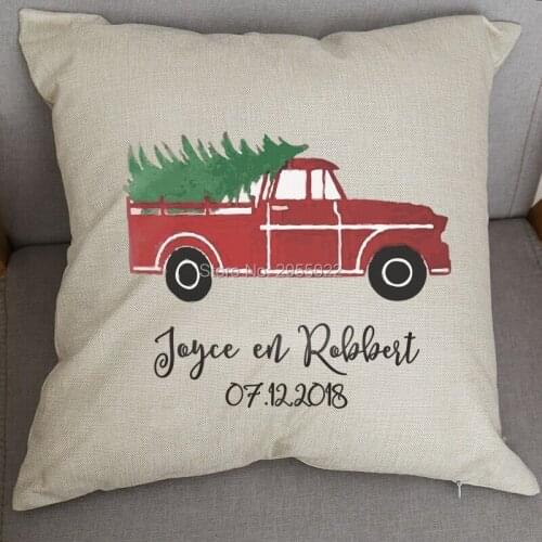 Personalized Christmas pillow cover,Christmas gift,custom throw pillow cover with red truck farmhouse