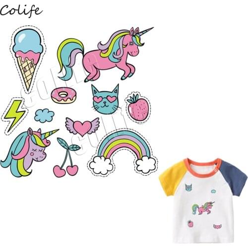 Rainbow Iron-On Clothing Patches Ice Cream Animals Patches Stripes Clothes Stickers Fashion DIY For Kids Clothing Appliques