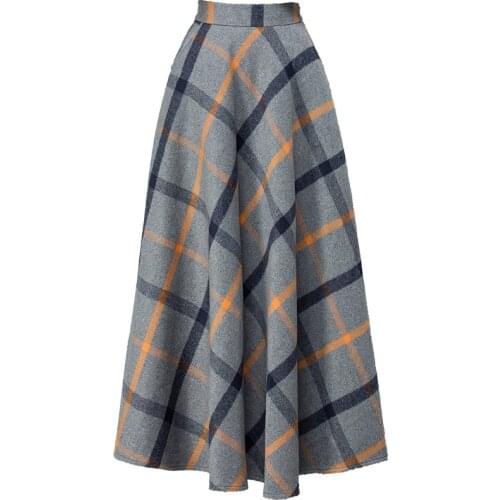 Plus size 4XL!Wool Plaid Skirt Winter Women High Waist Woolen Long Skirts Fashion Elegant umbrella skirt
