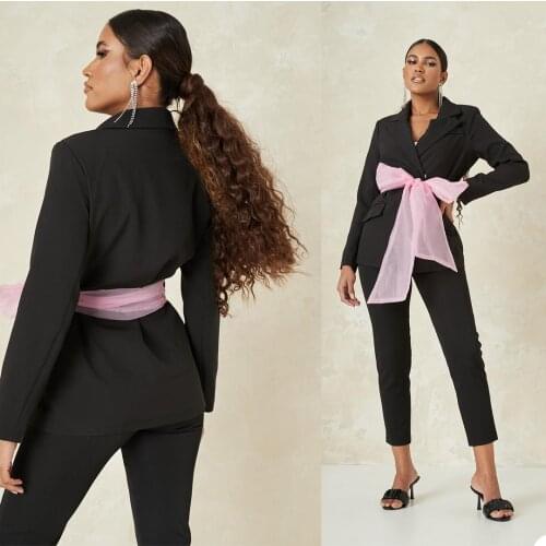 Chic Latest Women Suits Custom Made Slim Fit Lace Up Blazer With Bow Streetwear Outwear Sweet Girl Jacket 2 Pieces