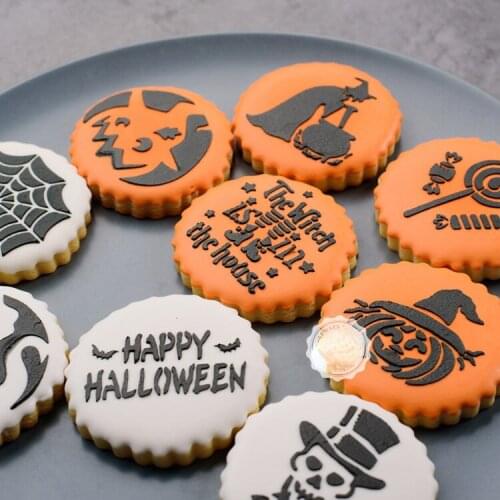 Happy Halloween Cookies Stencil Cutter Coffee Cake Stencils Template Biscuits Fondant Mold Cake Decorating Tools Bakeware