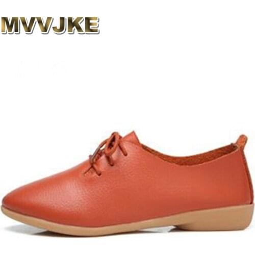 MVVJKE 2018 Women Fashion Flat Shoes Casual Genuine Leather Solid Footwear women ballet flats oxford flat shoes Women loafers