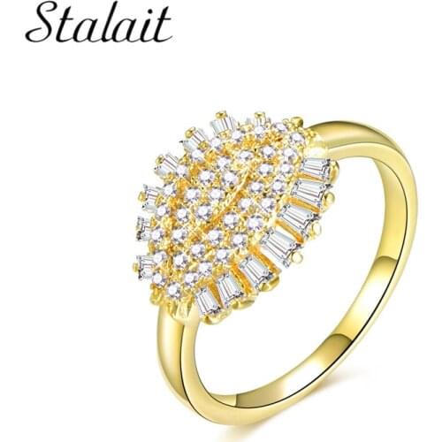 Top Quality Brand Gold Color Ring Luxury Pave Setting Full Zircon Exaggerate Rings Women Lady Jewelry Party Gift