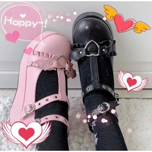 Japanese Woman Girls Platform Wedges Angel Bat Mary Janes Pumps Buckle Womens Pumps New INS Cosplay Lolita Shoes