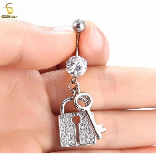 G23Titanium key Lock Key Pendant bellyendant Belly Ring Woman Navel Piercing Personality Summer Beach 14G Body Piercing Jewelry