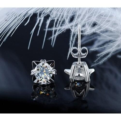 Fashion 100% 925 Sterling Silver Hearts And Arrows Cut D Moissanite Gemstone Personality Ladies Ear Studs Earrings Fine Jewelry