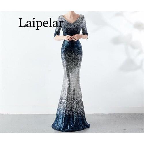 2019 Women Summer Dress Elegant Luxury Sexy V-neck Backless Sequin Mermaid Long Dress Wedding Celebrity Evening Party Dress