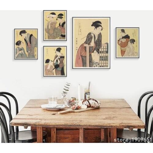 Cotton no frame Japan style women Japanese kimono canvas printings oil painting printed on cotton wall art decoration picture