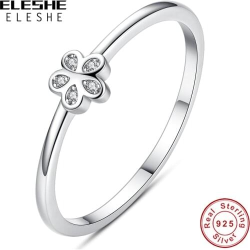 ELESHE Real 925 Sterling Silver Ring Female Clear Crystal CZ Daisy Finger Ring for Women Party Wedding Silver Flower Jewelry