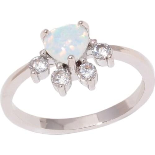 CiNily Created White Fire Opal Cubic Zirconia Silver Plated Wholesale Hot Sell Women Jewelry Ring Size 6-9 OJ9582