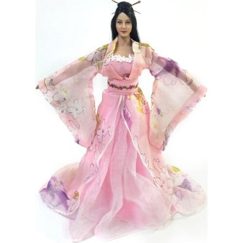 1/6 Female Soldier In Ancient Style Hanfu Pink Printed Ancient Costume Suitable For PH And Other Steel Bone Plastic Body