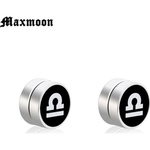 Maxmoon 1pairs Round Magnet Stud Earring Fashion Stainless Steel Magnetic Ear Studs Magic Clip On Stud Earrings for Men Women